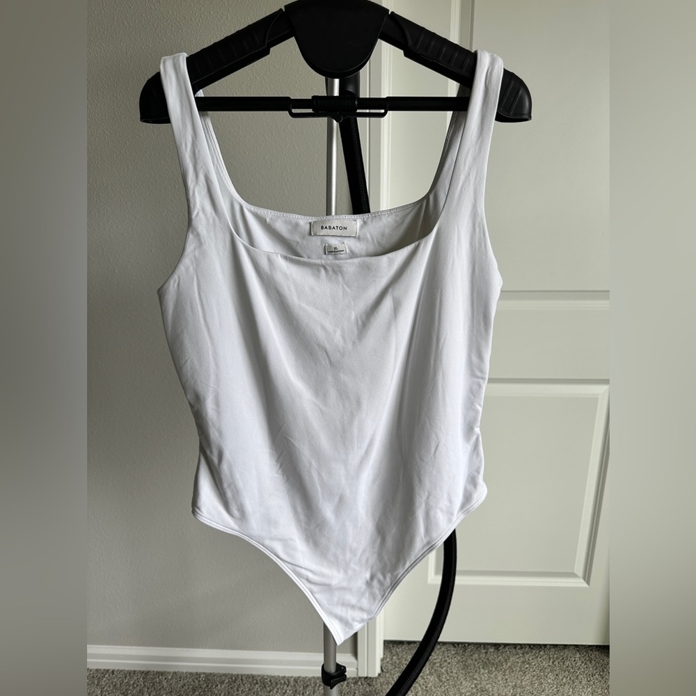 Babaton white body suit square neck
